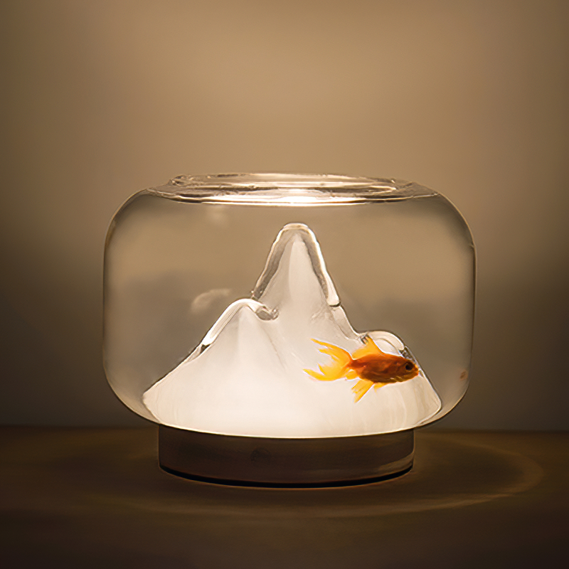 文艺充电暖山玻璃鱼缸创意台灯